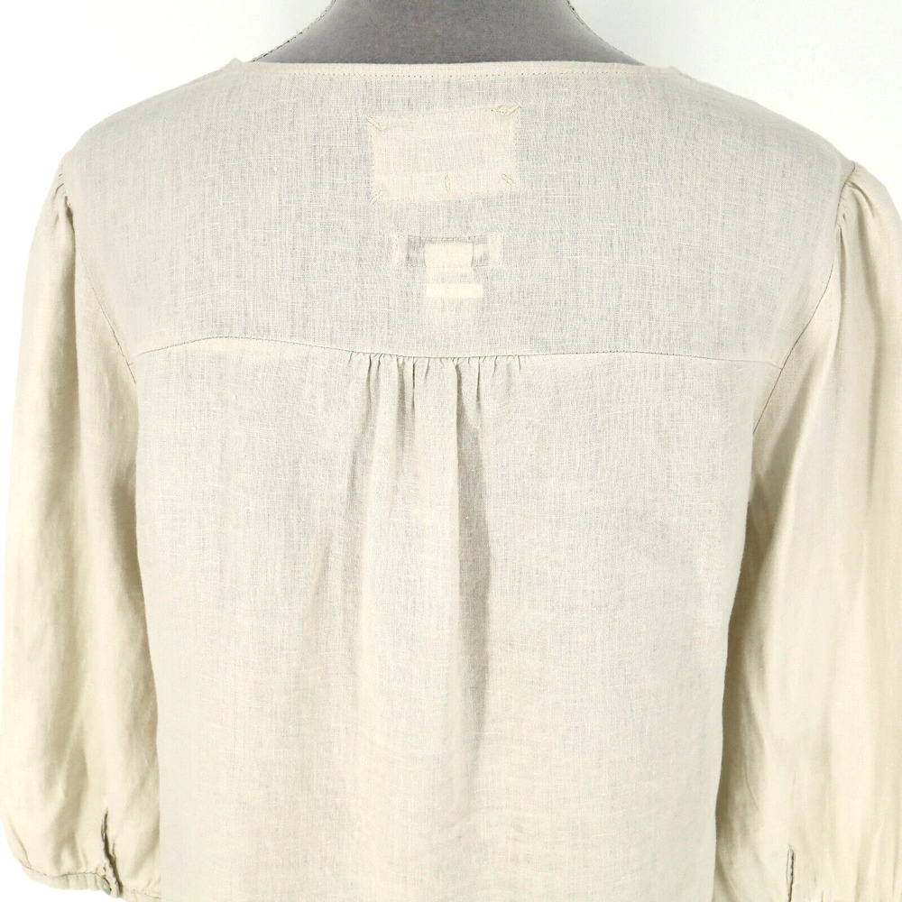 Malvin Top Womens 8 Medium Linen Beige Cotton Lace Front Blouse I Love Linen - Picture 9 of 13